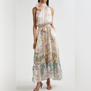 Camilla Floral Applique Tiered Silk Charmeuse Maxi Dress szxxl